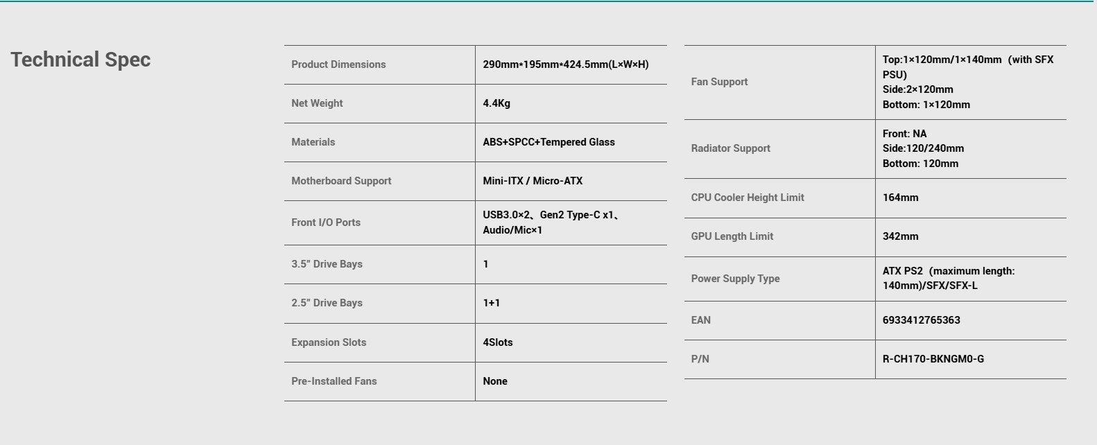 Deepcool CH170 Mid Tower Cabinet without PSU (Black)