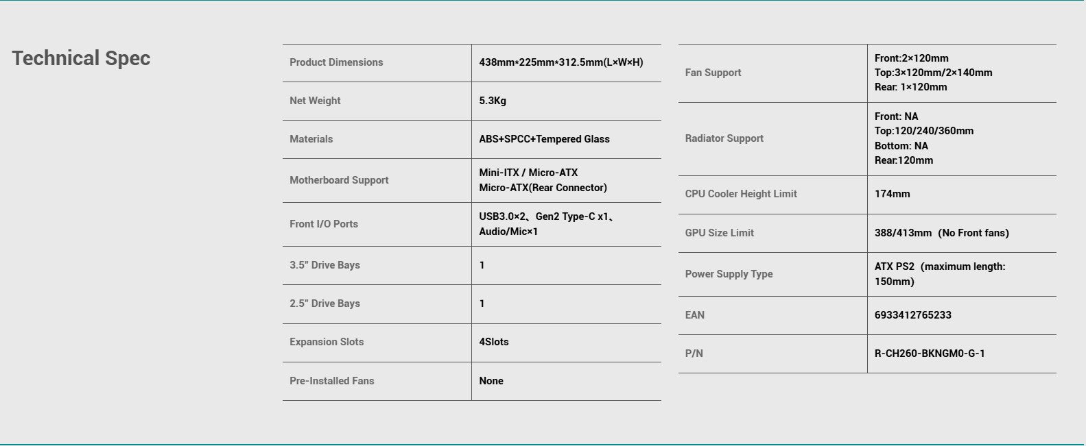 Deepcool CH260 Mid Tower Cabinet (Black)