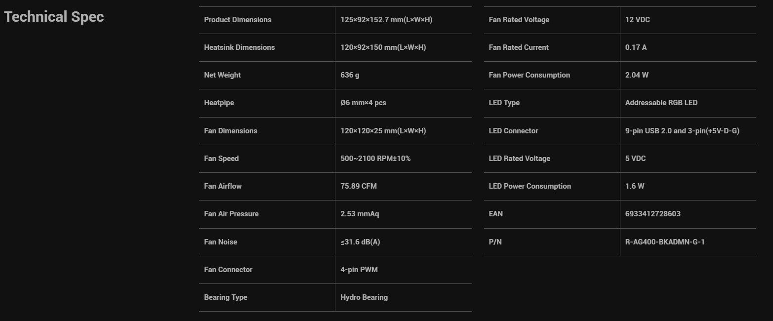 Deepcool AG400 Digital BK ARGB CPU Air Cooler