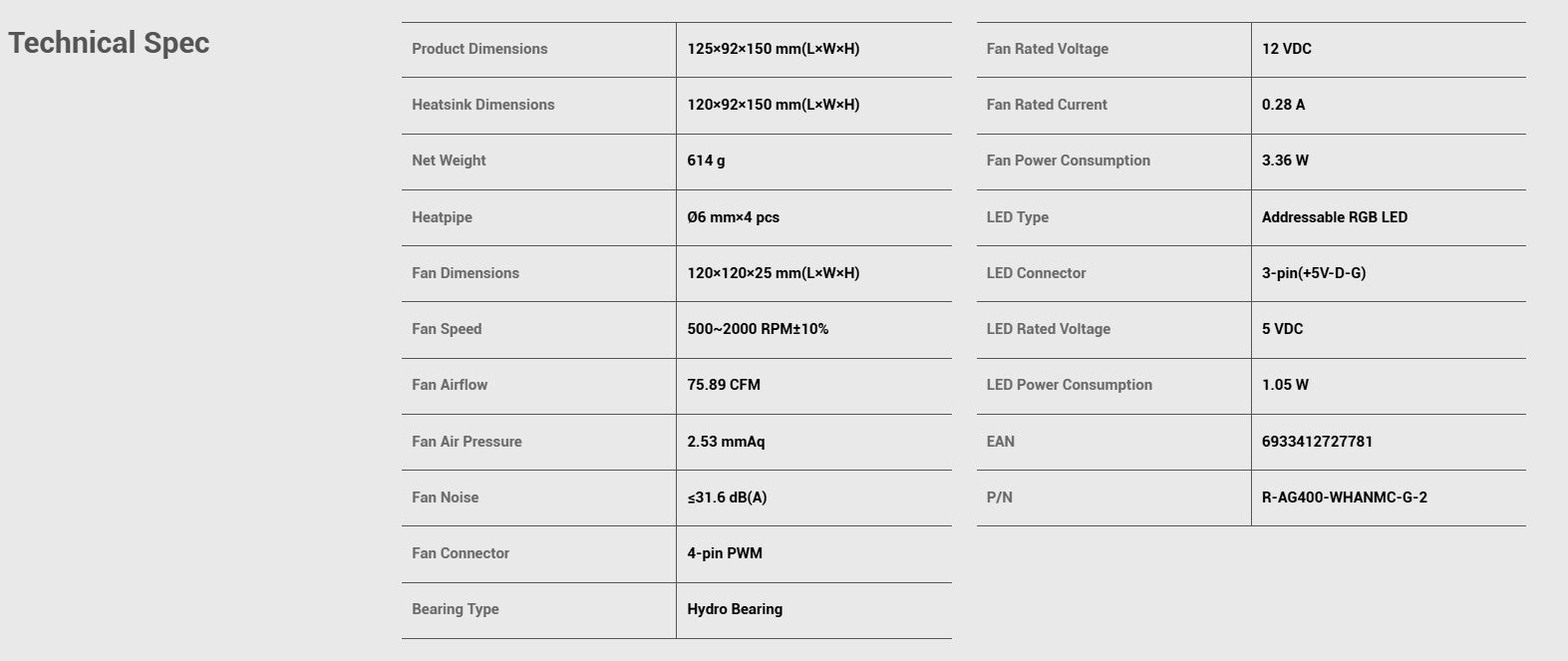 Deepcool AG400 ARGB White CPU Air Cooler