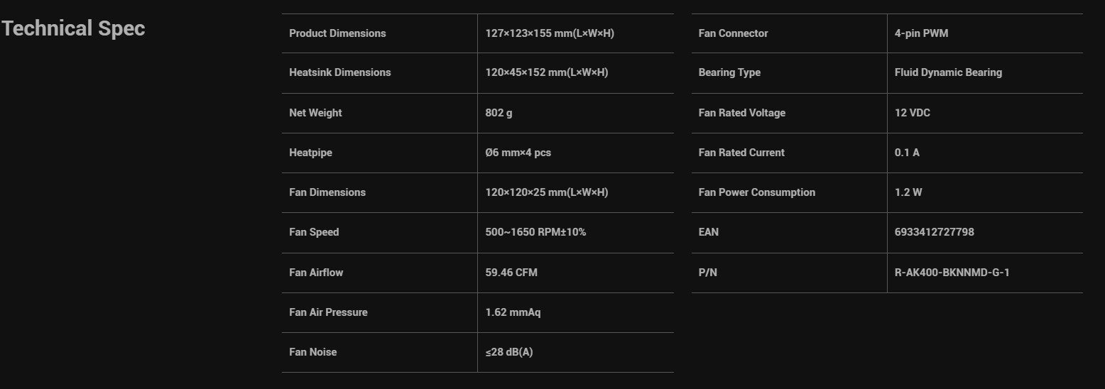 Deepcool AK400 Zero Dark Plus CPU Air Cooler