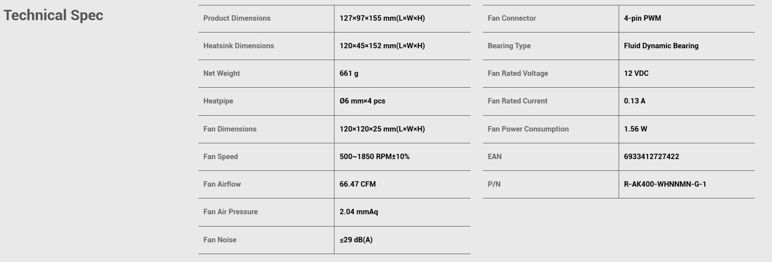 Deepcool AK400 White CPU Air Cooler