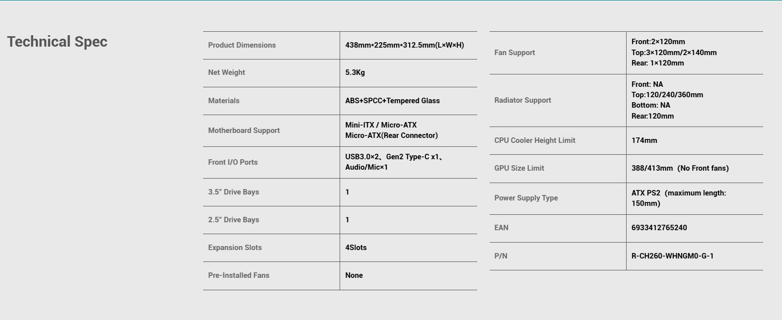 Deepcool CH260 Mid Tower Cabinet (White)