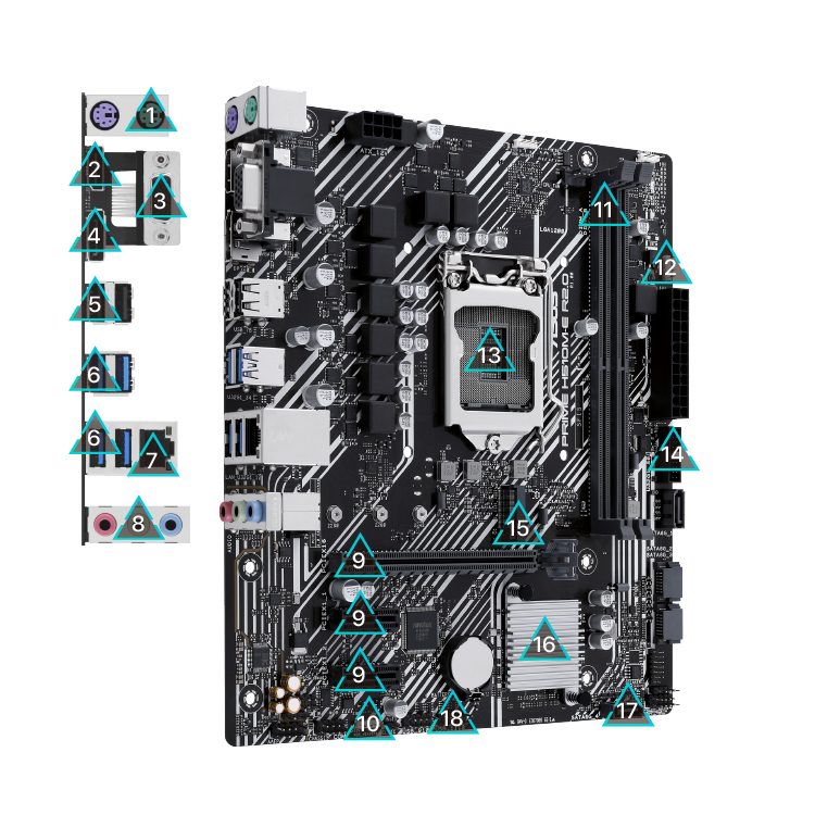 Asus Intel® H470 (LGA 1200) micro ATX motherboard with PCIe 4.0, 32Gbps M.2 slot, DisplayPort/ HDMI™/VGA, USB 3.2 Gen 1 ports, SATA 6 Gbps, AURA Addressable Gen 2 headers, AURA SYNC, Armoury Crate, Q-LED Core