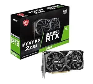 MSI Geforce pci_e RTX 3050 Ventus 2X XS 8G OC Gaming Graphics Card - 8GB GDDR6, 1807 Mhz, PCI Express Gen 4 X 8, 128-Bit, 1X DP V 1.4A, HDMI 2.1 (Supports 4K)