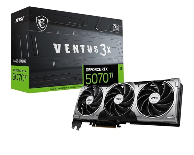 MSI GeForce RTX 5070 Ti 16G Ventus 3X OC Graphic Card - NVIDIA GeForce RTX 5070 Ti GPU, 16GB GDDR7 256-bit Memory, 28 Gbps, PCI Express Gen 5 Interface, Upto 2482 MHz, TORX Fan 5.0