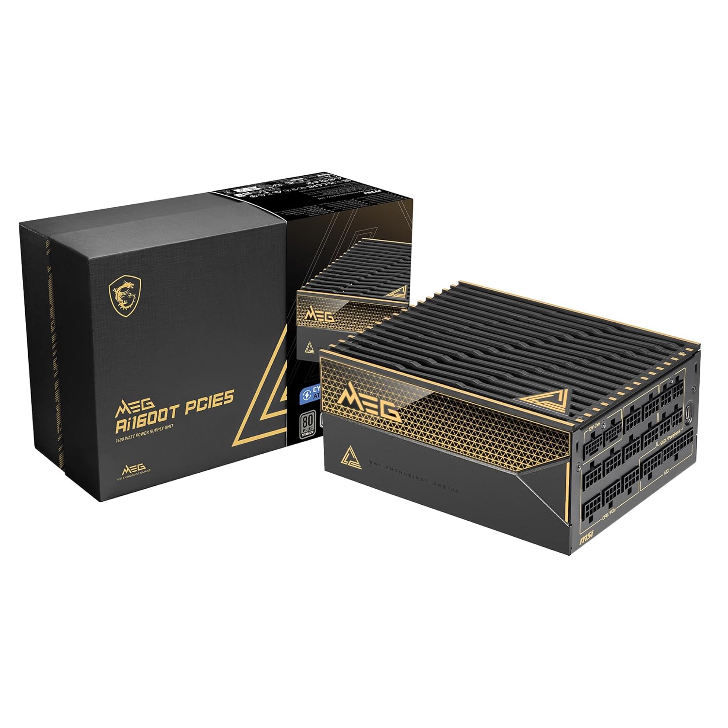 MSI Meg Ai1600T PCIE5 ATX 3.1 Gaming Power Supply - Full Modular - 80 Plus Titanium 1600W Certified - 100% Japanese Capacitors 105°C - ATX Power Supply