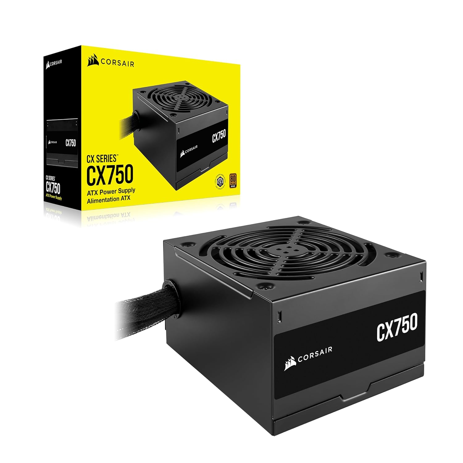 CORSAIR CX Series CX750 80 Plus Bronze ATX Power Supply, A 120mm thermally Controlled Low-Noise Cooling Fan, Compact 125mm-long casing,