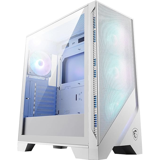 MSI MAG Forge 320R Airflow White Premium Gaming PC Case: ARGB Fan, ARGB Lighting, Vertical GPU Bracket, Side Air Vents, 360mm Radiator Support, 3mm Thick Tempered Glass, Supports Up to 11 Fans