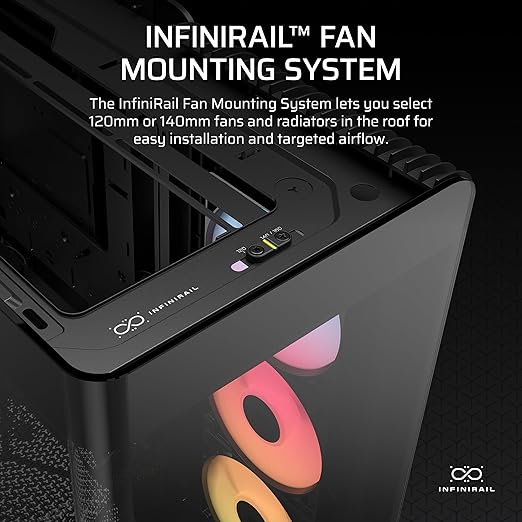 CORSAIR Frame 4500X RS-R ARGB Panoramic Glass Mid-Tower PC Case – InfiniRail Mounting System, Fits Dual 360mm Radiators, GPU Anti-Sag, 3X RS120R Fans Included – Black
