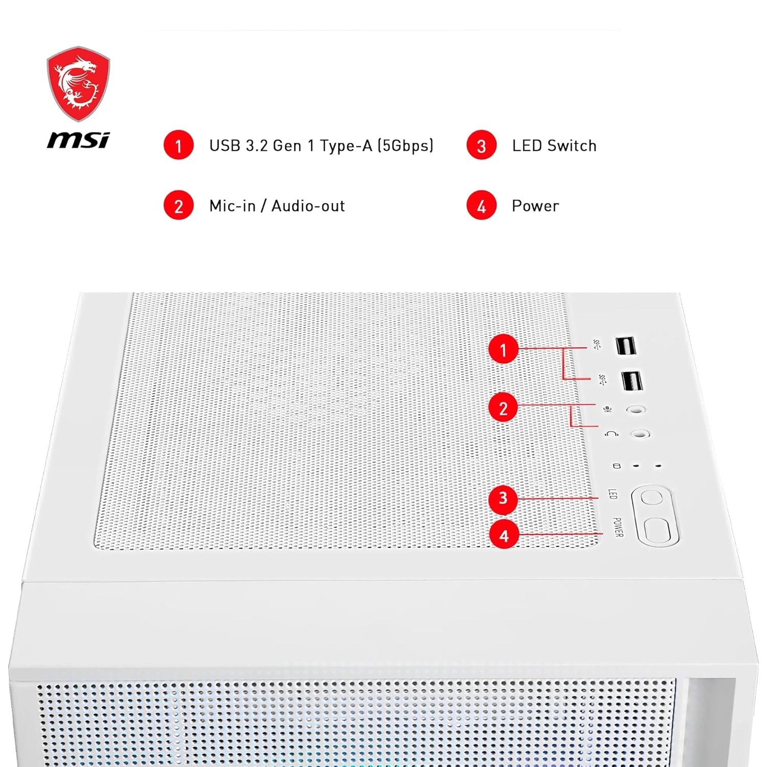 MSI MAG Forge 320R Airflow White Premium Gaming PC Case: ARGB Fan, ARGB Lighting, Vertical GPU Bracket, Side Air Vents, 360mm Radiator Support, 3mm Thick Tempered Glass, Supports Up to 11 Fans