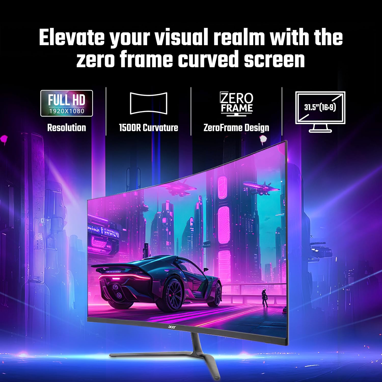 acer ED320QR H 31.5 Inch Full HD VA Panel 1500R Curved Backlight LED Monitor I 1 MS VRB I 100Hz Refresh Rate I AMD Free Sync I 1 x HDMI 1 x VGA with Inbox HDMI Cable I Tilt Option I Eye Care Features