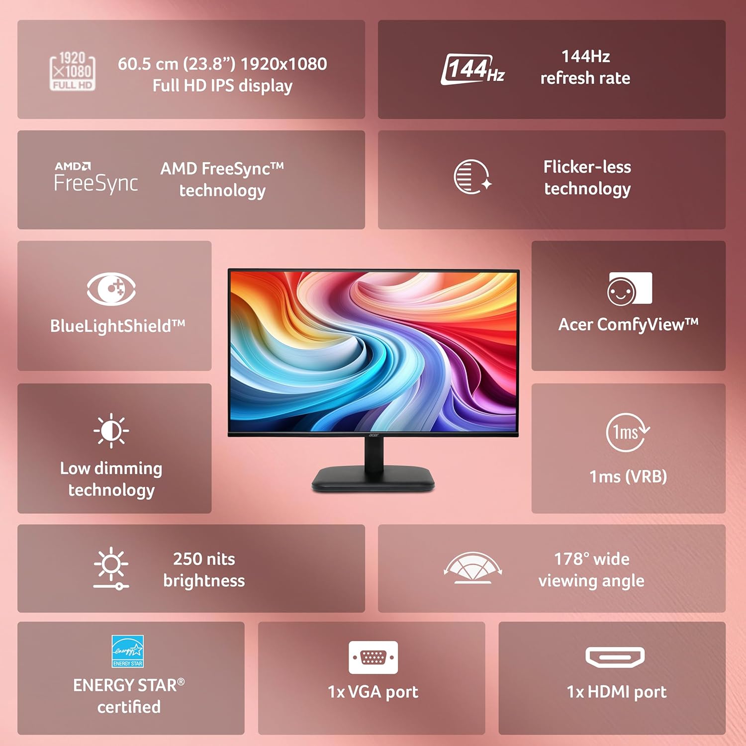 Acer EK240Y P6 P6 23.8 Inch IPS Full HD Backlit LED Monitor