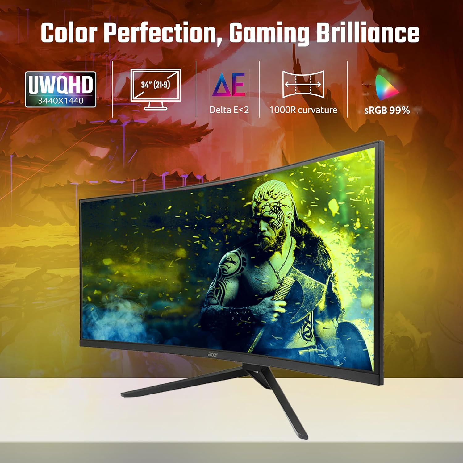 Acer Nitro ED343CUR X0 34 Inch UWQHD (3440×1440) 21:9 Curved Gaming Monitor