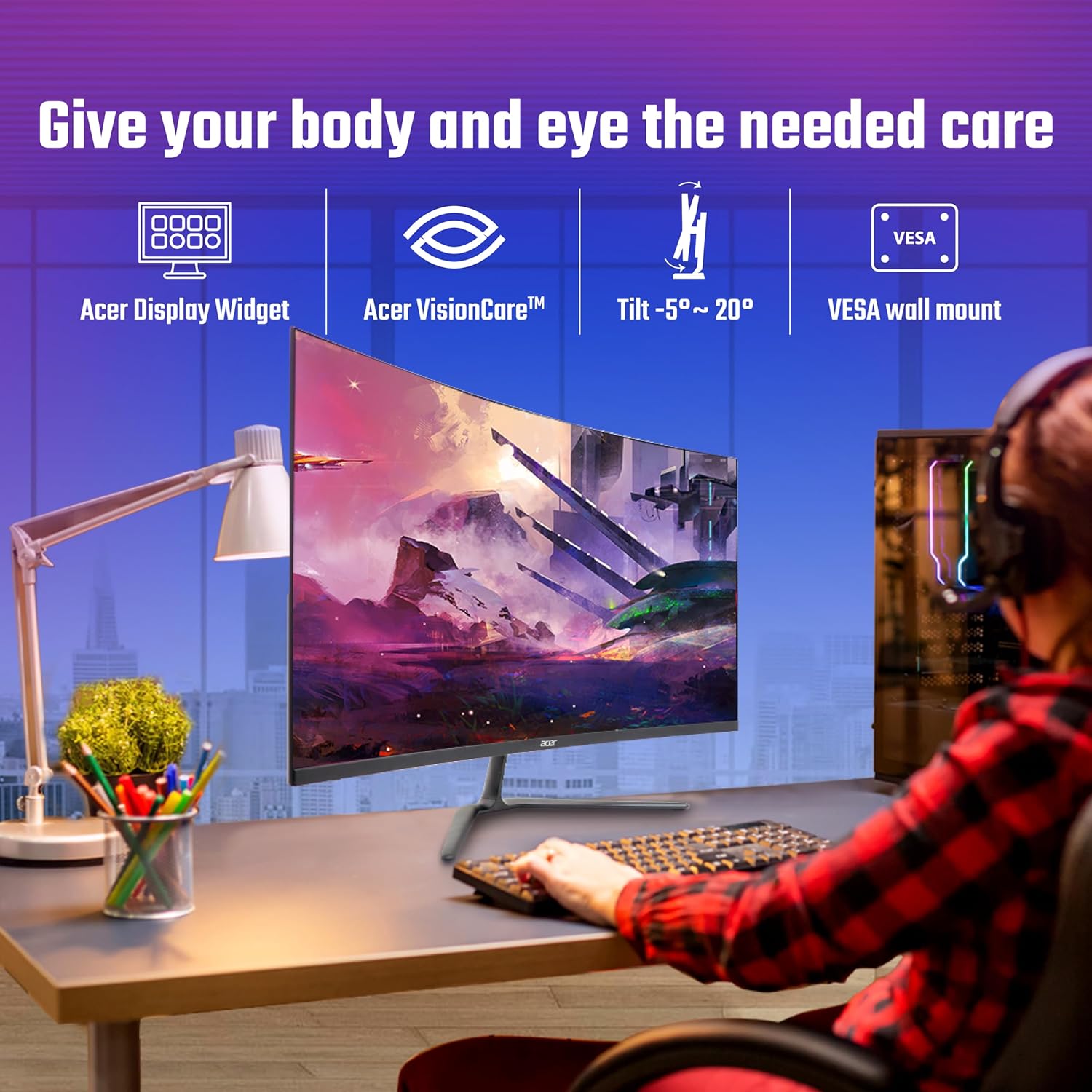 acer ED320QR H 31.5 Inch Full HD VA Panel 1500R Curved Backlight LED Monitor I 1 MS VRB I 100Hz Refresh Rate I AMD Free Sync I 1 x HDMI 1 x VGA with Inbox HDMI Cable I Tilt Option I Eye Care Features
