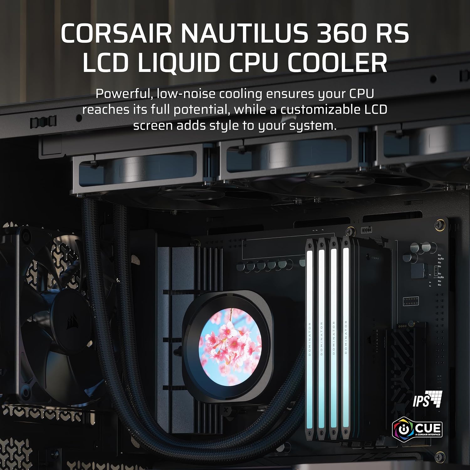 CORSAIR NAUTILUS 360 RS LCD Liquid CPU Cooler – 2.1" IPS LCD Screen – RS120 Fans – 360mm Radiator – Fits Intel® LGA 1851/1700, AMD® AM5/AM4 – Simple Daisy-Chain Connections