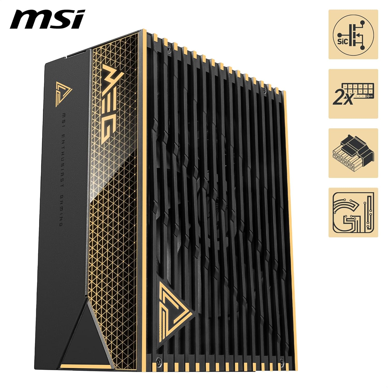 MSI Meg Ai1600T PCIE5 ATX 3.1 Gaming Power Supply - Full Modular - 80 Plus Titanium 1600W Certified - 100% Japanese Capacitors 105°C - ATX Power Supply
