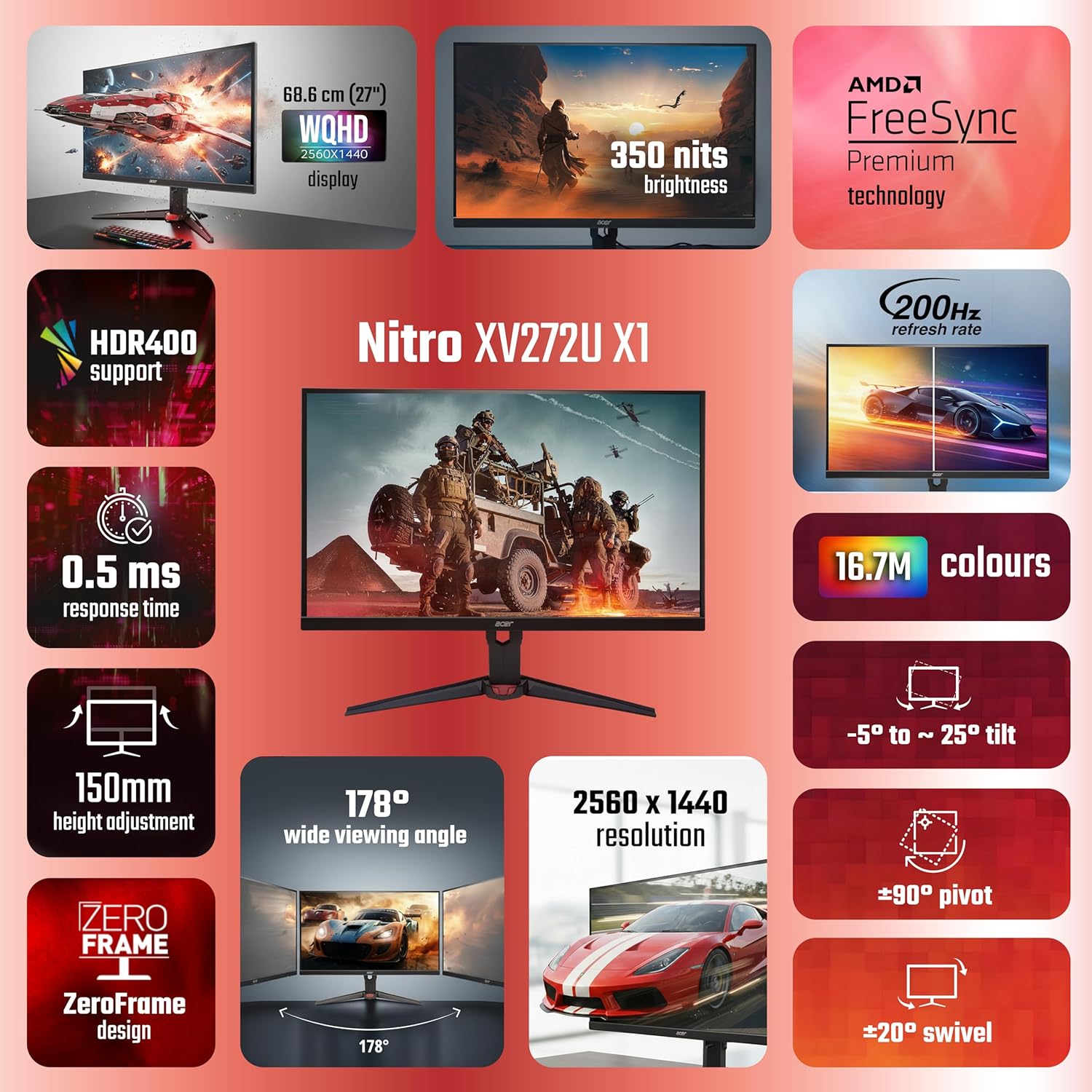 Acer Nitro VG270U X1 | 27 Inch WQHD (2560×1440) IPS Gaming Monitor