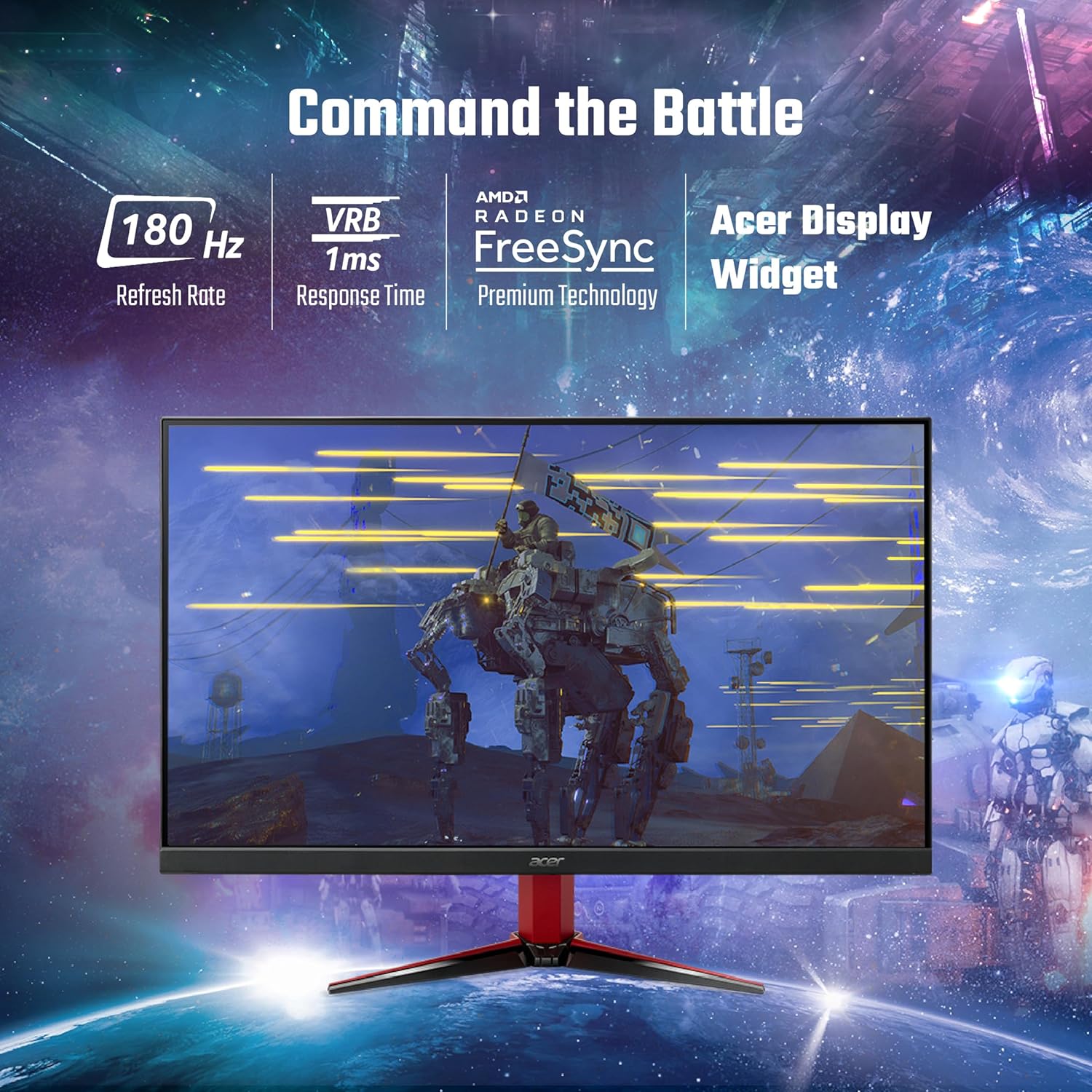 acer Nitro VG240Y M3 23.8 Inch IPS Full HD Gaming LCD Monitor with LED Backlight I AMD Freesync Premium I 0.5 MS Response, 180 Hz Refresh Rate I 2 x HDMI, 1 x DP I Stereo Speakers I HDR 10 I Black