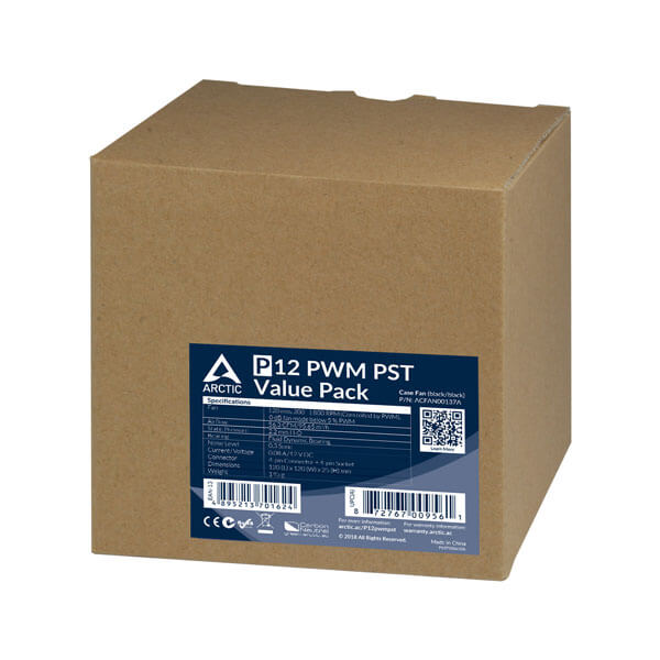 Arctic P12 PWM PST Black Cabinet Fan, 5 Pack