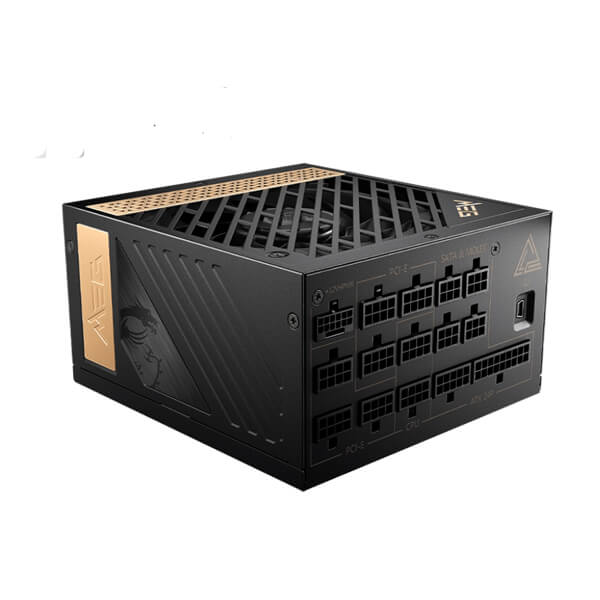 MSI MEG Ai1300P PCIE5 Power Supply Unit, UK Plug - 1300W, 80 Plus Platinum, Fully Modular ATX 3.0, PCIe 5.0 GPU Support, Japanese Capacitors, Gaming Intelligence, Sleeved Cables