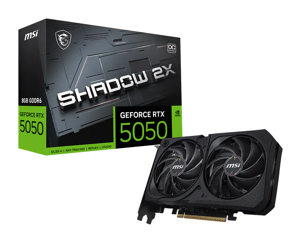 MSI Gaming RTX 5050 8G Shadow 2X OC Graphics Card (8GB GDDR6,128-bit, Extreme Performance: 2617MHz, DisplayPort x3 2.1a, HDMI 2.1b, NVIDIA Blackwell Architecture)