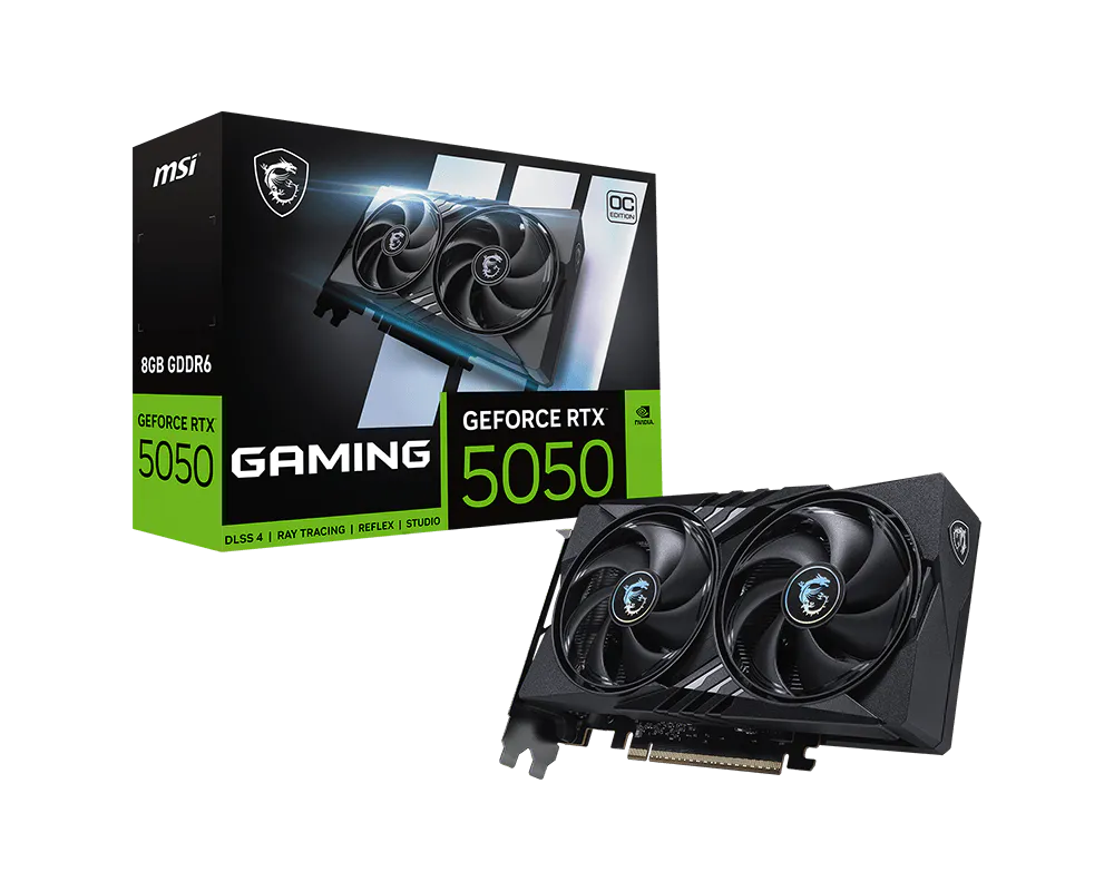MSI GeForce RTX 5050 8G Ventus 2X OC Graphic Card - NVIDIA GeForce RTX 5050 GPU, 8GB GDDR6 128-bit Memory, 20 Gbps, PCI Express Gen 5 x16 Interface, Upto 2602 MHz, TORX Fan 5.0